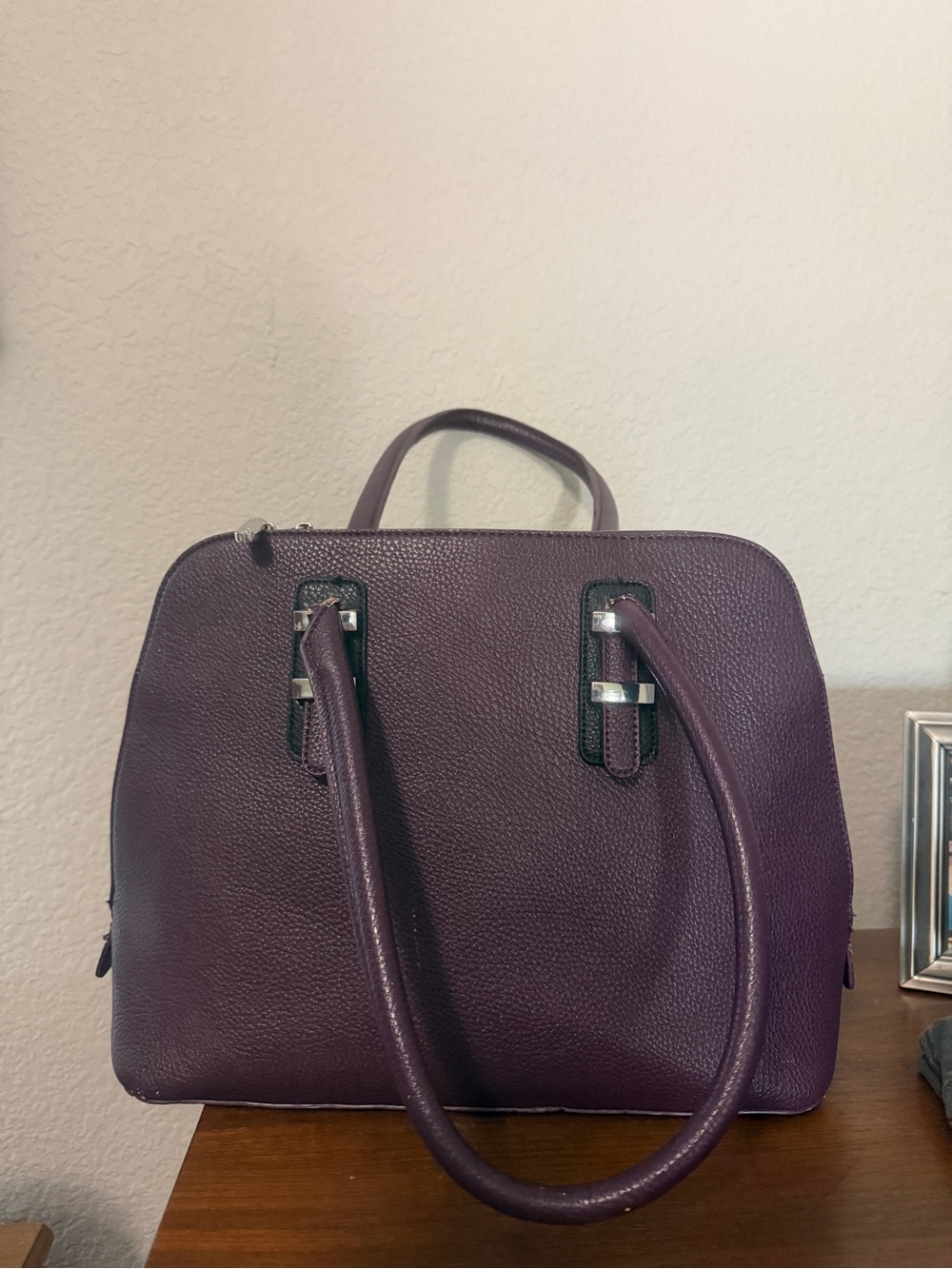 Elegant Purple Structured Satchel Handbag